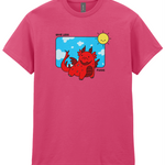 GLF T-shirt featuring a playful dragon graphic with the text 'Give Less Fucks' against a colorful background.